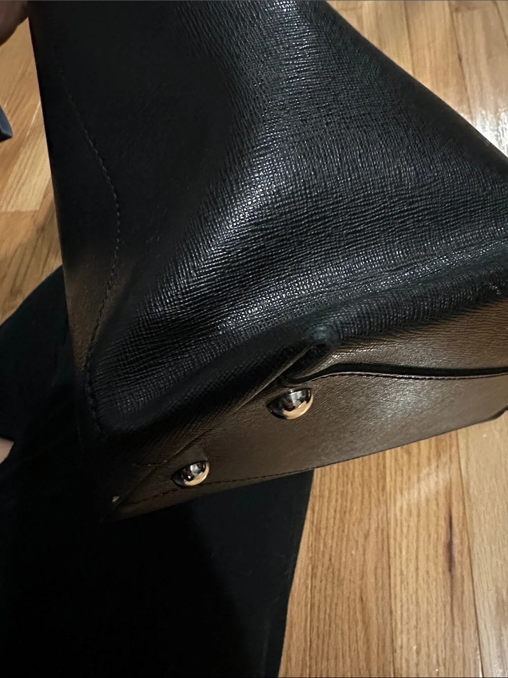 Furla Black Saffiano Leather Structured Tote with Dual Shoulder Straps